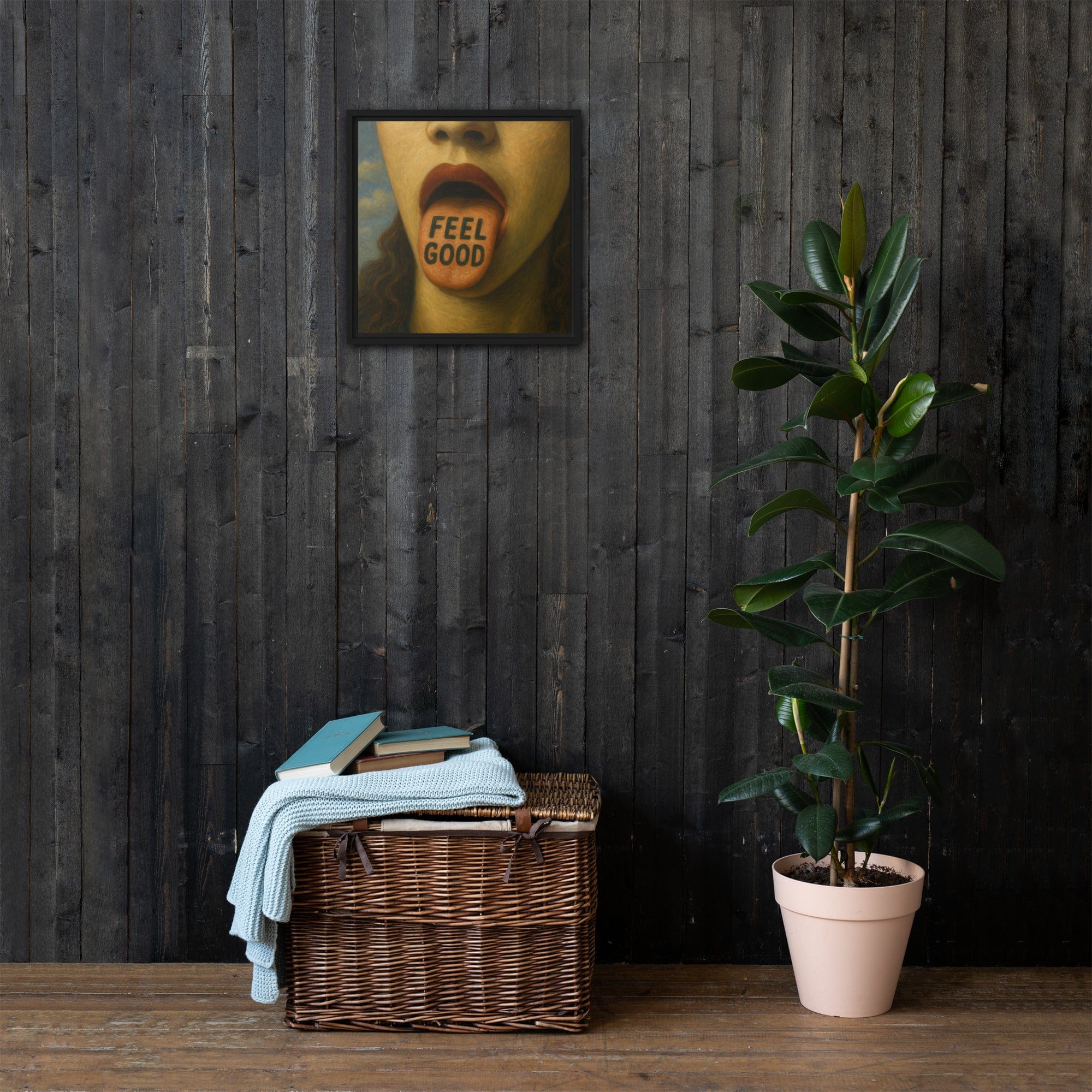 Toile encadrée - "Feel Good" - Stick out the tongue 16″×16″ Laurent Hassid Studio