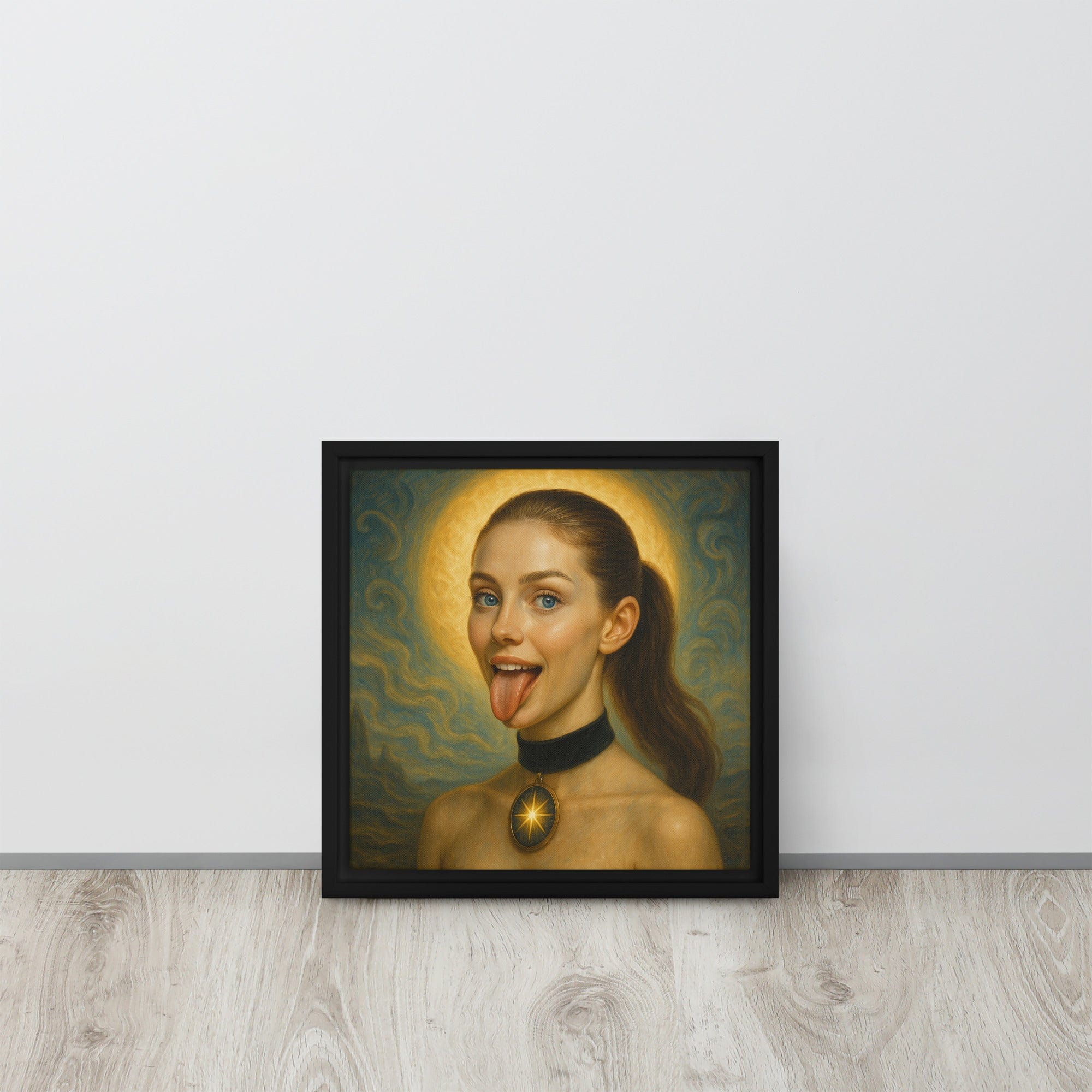 Toile encadrée - "Sainte insolente" Stick out your tongue 12″×12″ Laurent Hassid Studio