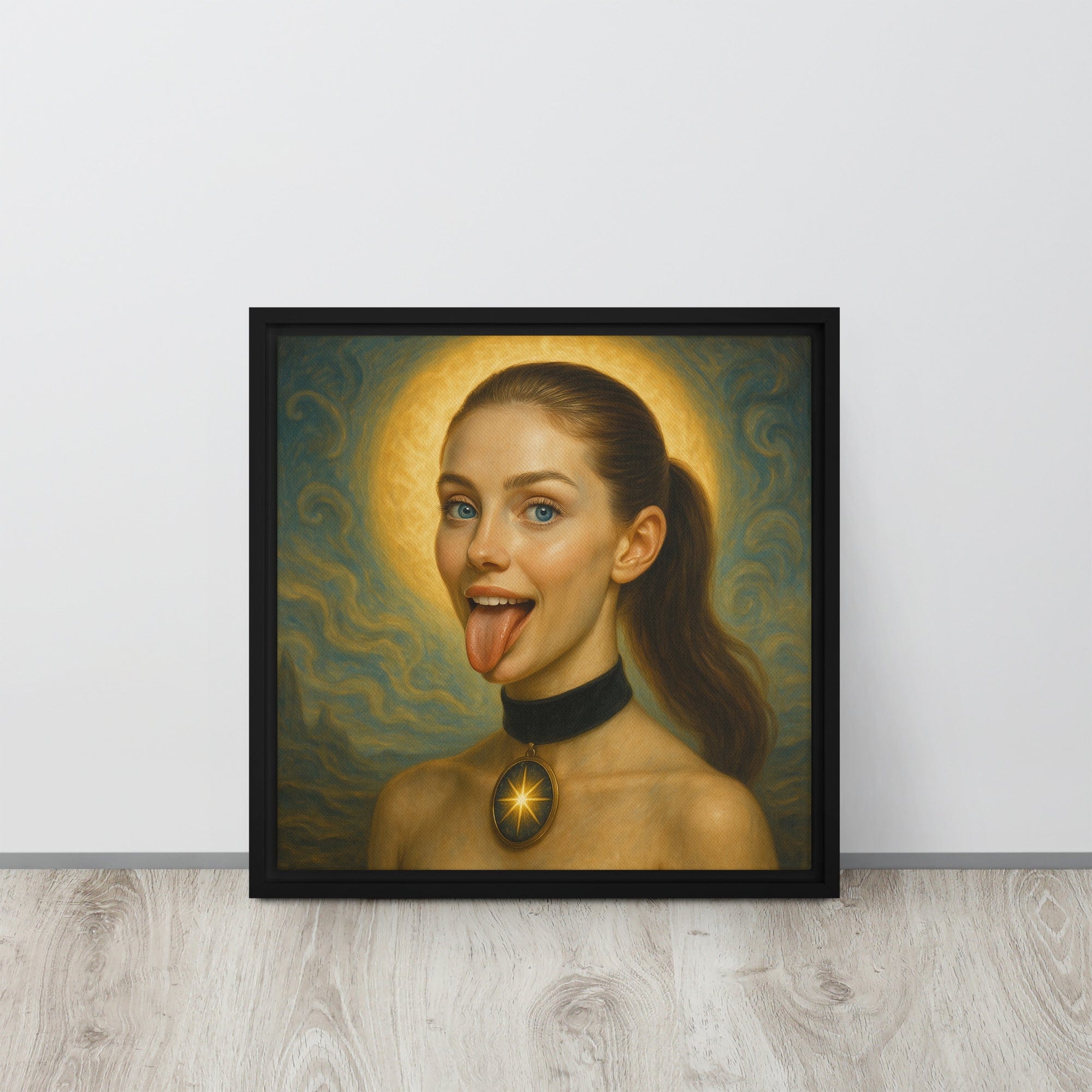 Toile encadrée - "Sainte insolente" Stick out your tongue 16″×16″ Laurent Hassid Studio